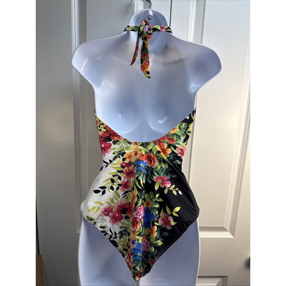 Johnny Was L Spring Halter One Piece Swim Suit Floral Plunging $198 NWT - Picture 8 of 13